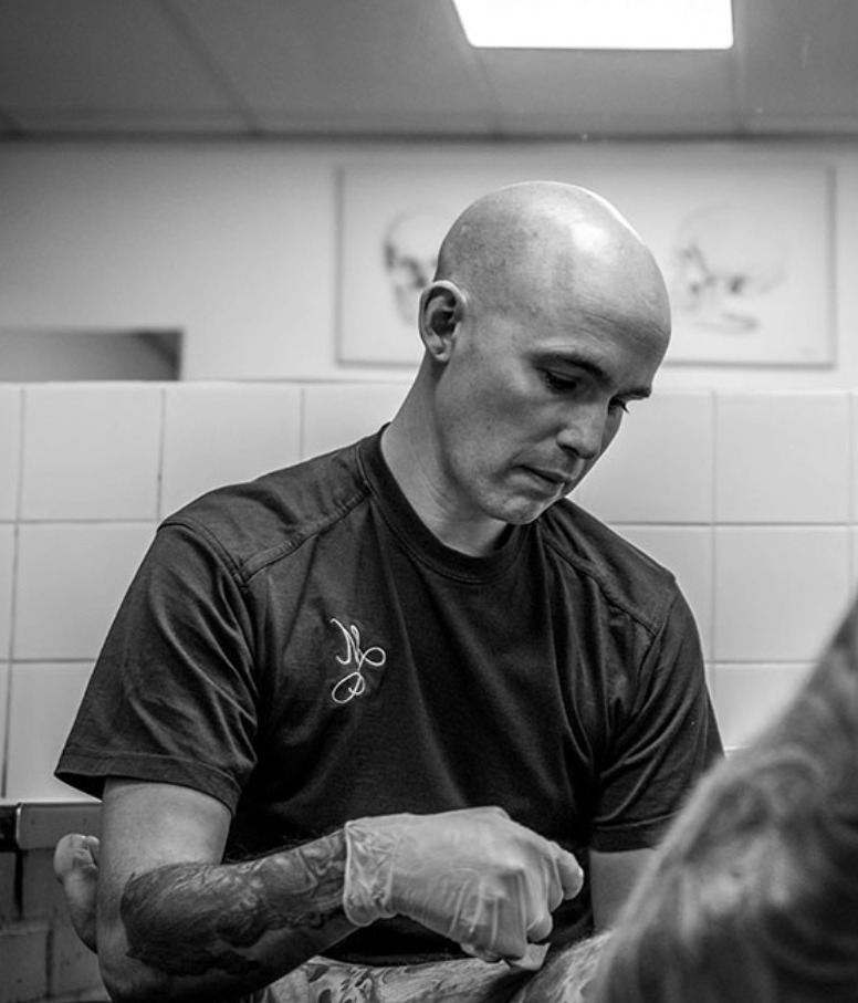 Portrait of tattoo artist Steve Evans at Mantra 2