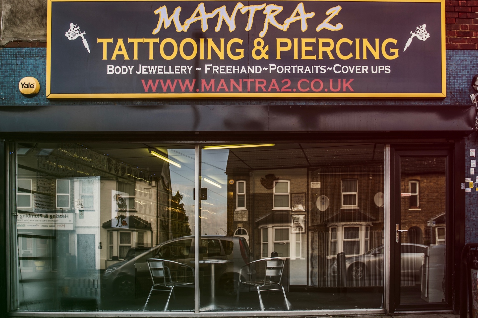 Mantra 2 Tattooing & Piercing storefront sign in West Drayton